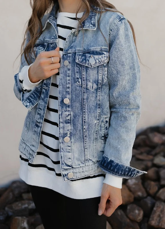 RISEN Button Up Ombre Washed Jacket Tailored Jacket Straight Jacket A-Line Jacket