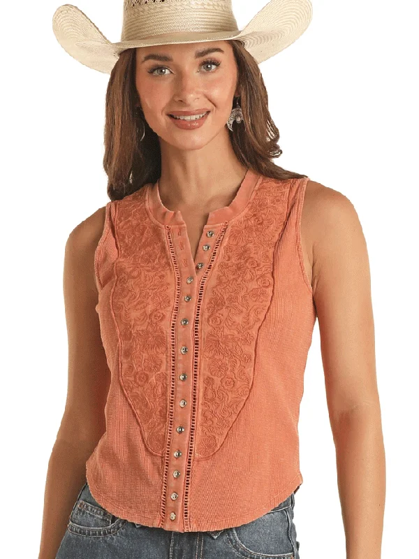 Rock & Roll Denim BW20T03302-RST Womens Embroidered Floral Tank Rust mint tank top