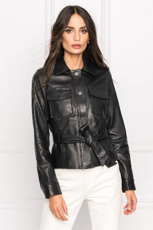 CHERICE | Leather Jacket Embroidered Jacket Appliqued Jacket Beaded Jacket