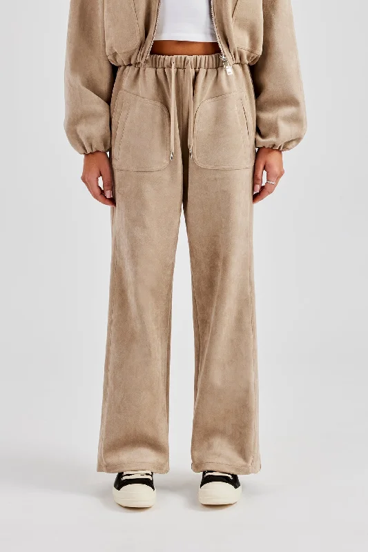 Suede Wide Leg Trouser- Beige Trousers Vintage Classic