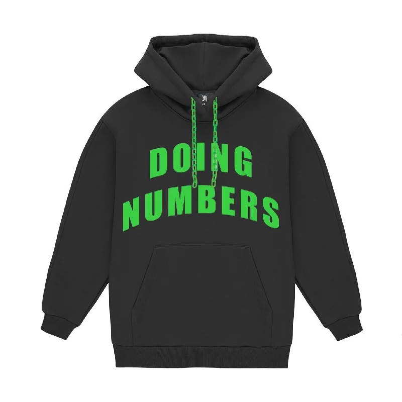 November Reine DOING NUMBERS HEAVYWEIGHT CHAIN HOODIE (BLACK AND GREEN) Hoodie with Hem Lace Feminine Delicate