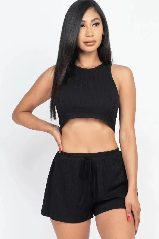 Soft Rib Crop Tank Top & Shorts Set chic tank top