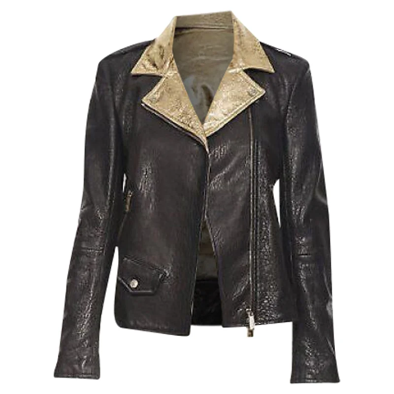 Faith Connexion pebble leather metallic back moto biker jacket Herringbone Jacket Houndstooth Jacket Plaid Jacket