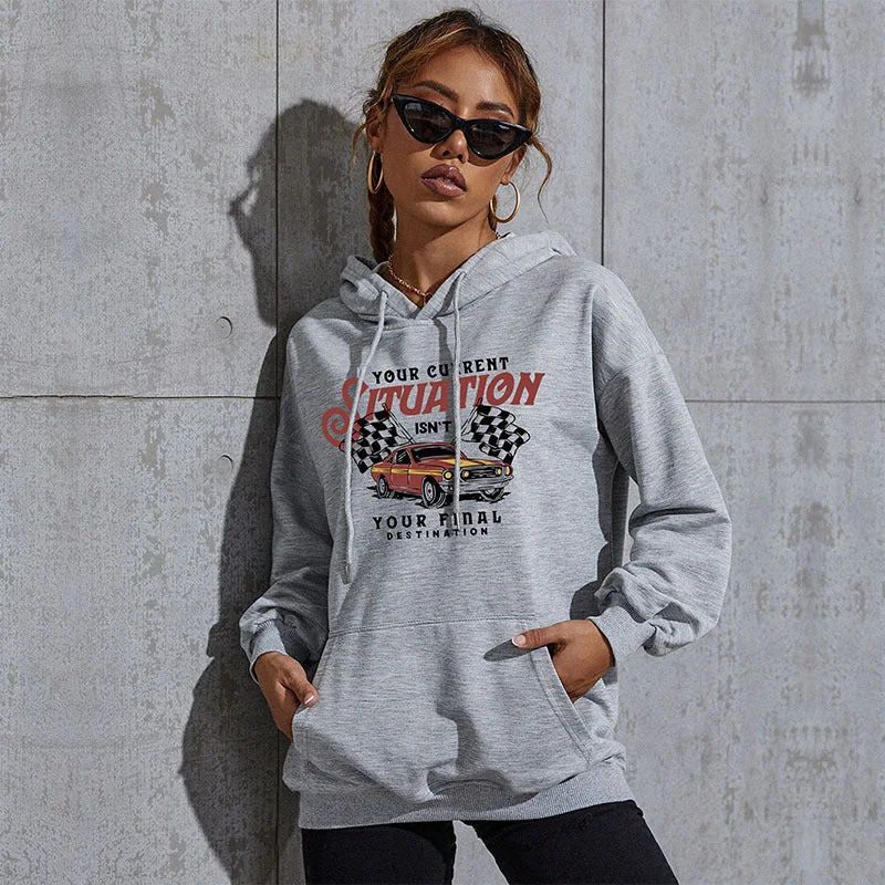 IKEARLAX popular new autumn and winter leisure sports hoodie South East Asia New Popular trade women's clothing 2025n print hooded sweater Hoodie with Slit Hem Functional Movement