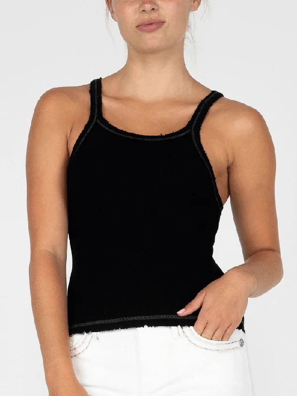 Miss Me MT2821T-BLK Womens Ribbed Cropped Tank Top Black glitter tank top