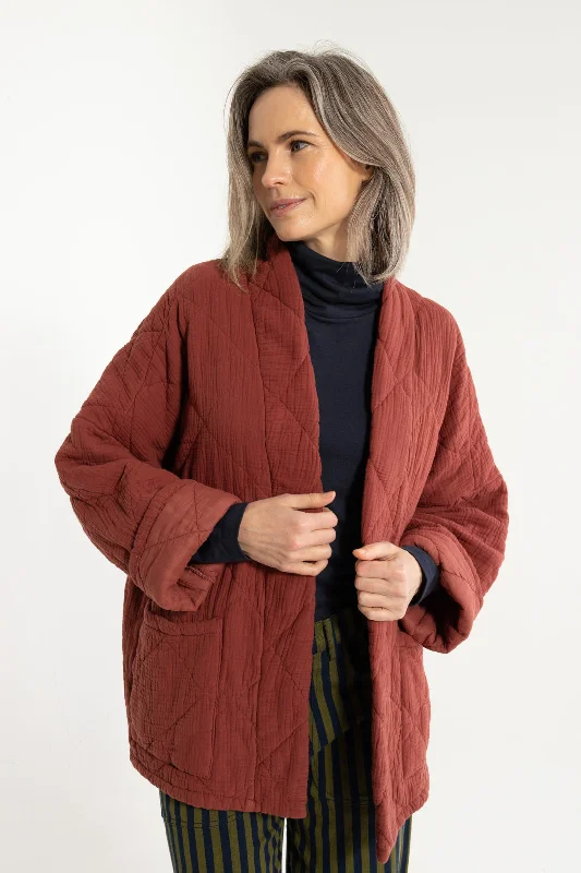 Danefæ København Danekatrin Quilted Jacket Swedish Red Zippered Front Buttoned Front Snap Front
