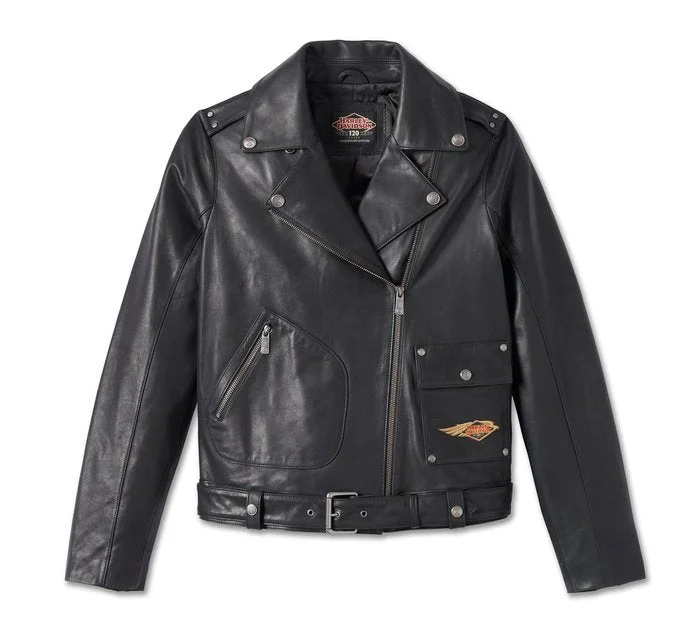 Harley-Davidson Women's 120th Anniversary D-Pocket Biker Leather Jacket - Black Oversized Jacket Tailored Jacket Straight Jacket
