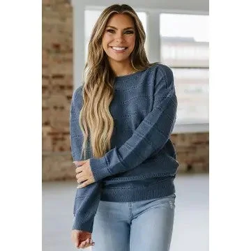 Sail Along With Me Teal Boat Neck Knit Sweater Embroidered Appliqued Beaded