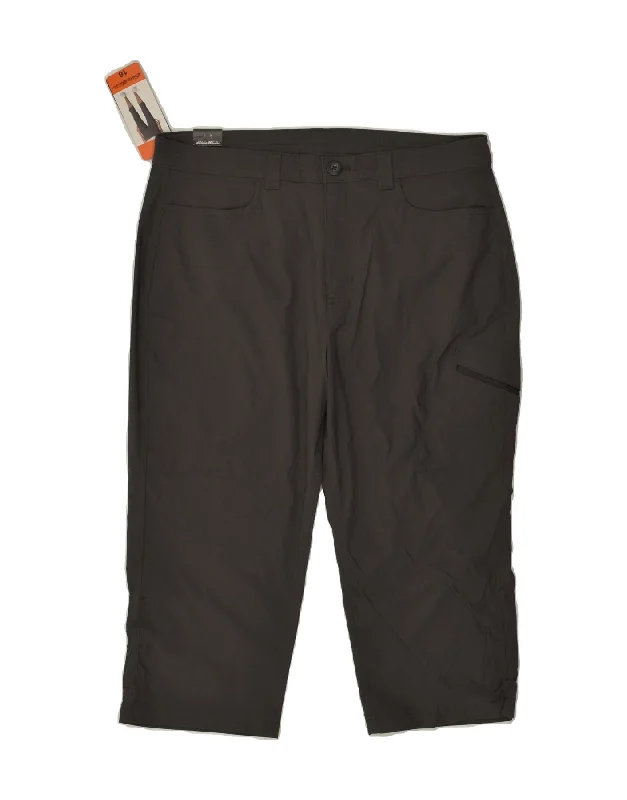 EDDIE BAUER Womens Capri Cargo Trousers UK 16 Large W34 L20 Grey Nylon Trousers stylish elegant