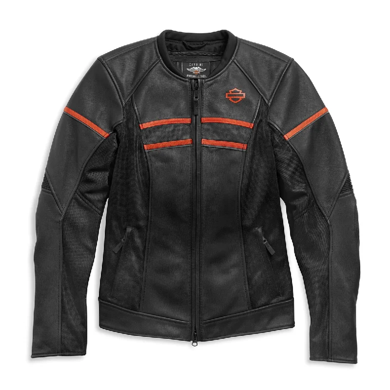 Harley-Davidson H-D Brawler Women's Leather Jacket Notch Collar Peter Pan Collar Cowl Neck