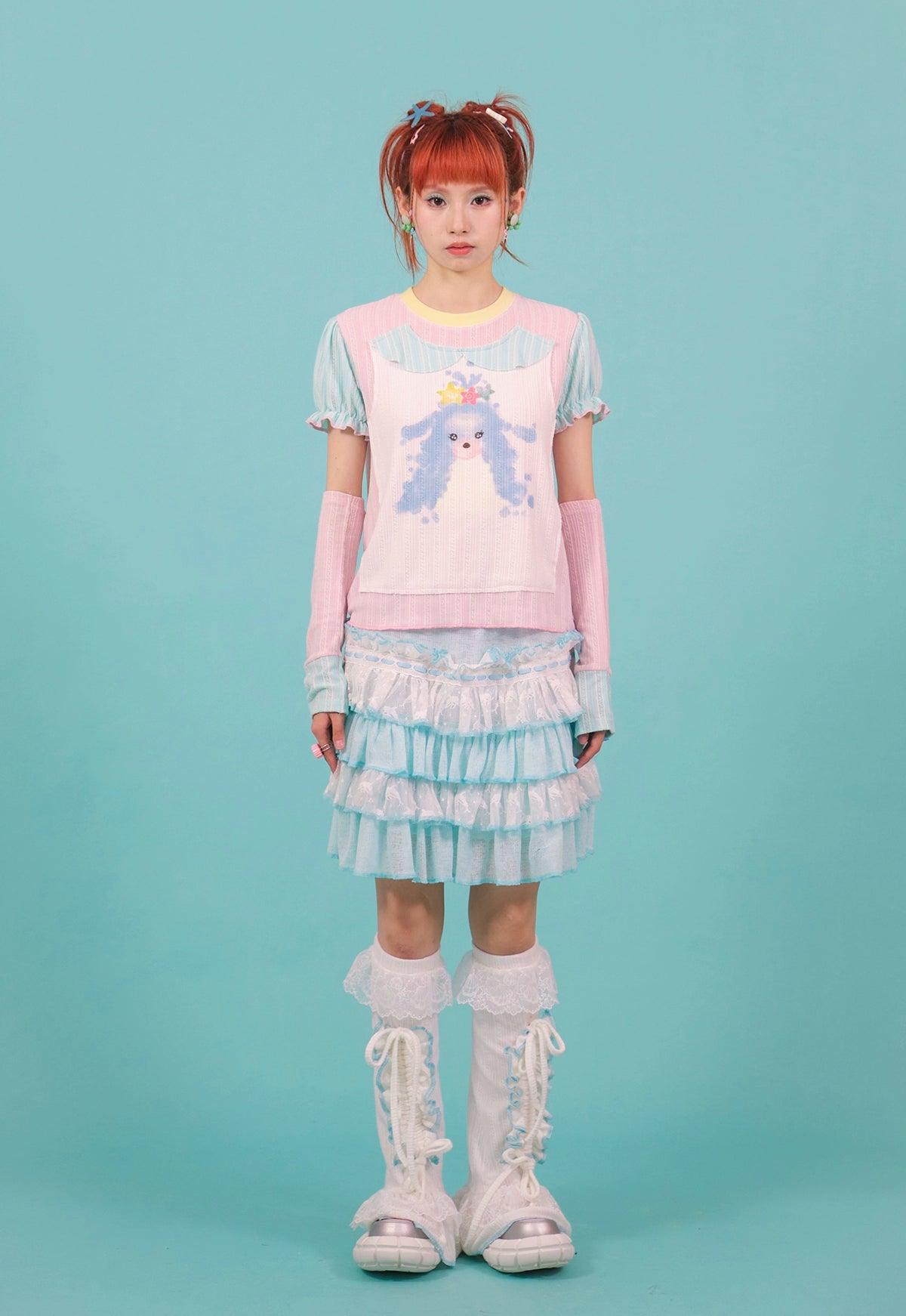 Frufru Tiered Ruffle Skirt - Girls' Pastel Blue And White Layered Summer Mini Skirt denim skirt fashionable