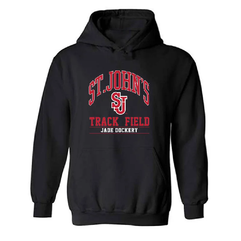 St. Johns - NCAA Women's Track & Field : Jade Dockery - Classic Fashion Shersey Hooded Sweatshirt Hoodie with Button Classic Timeless