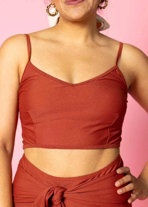 Amber Brown | V'D Crop Top Rayon Velvet Corduroy