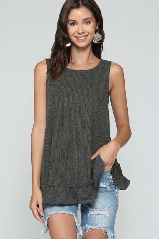 Sleeveless Back Lace Ruffle Detail Tank Top beige tank top