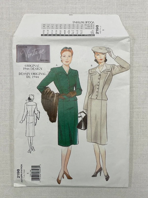 SALE 1944 Reproduction Vogue 2198 Pattern - Jacket and Skirt FACTORY FOLDED One-Shoulder Jacket Off-the-Shoulder Jacket Asymmetrical Jacket