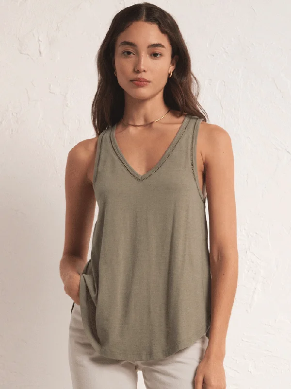 Z Supply ZT241274-WLW Womens Vagabond Lace Trim Tank Willow Green beige tank top