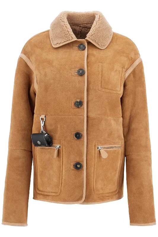 ada reversible shearling jacket 41524 TAN Snapped Jacket Toggled Jacket Drawstring Jacket