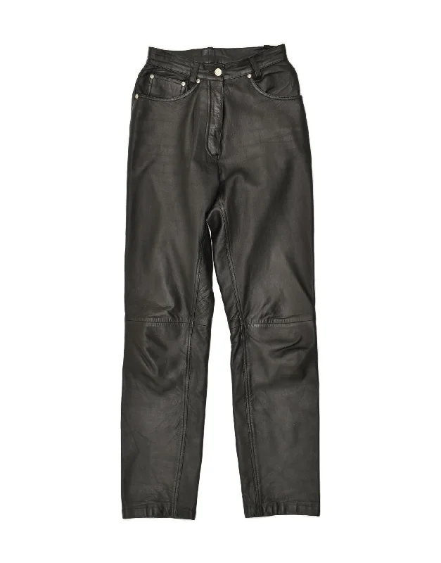 VINTAGE Womens Faux Leather Casual Trousers W34 L30  Black Trousers practical easy-care