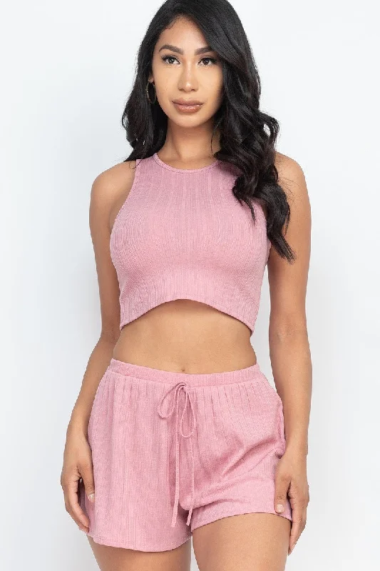 Soft Rib Crop Tank Top & Shorts Set fashionable tank top