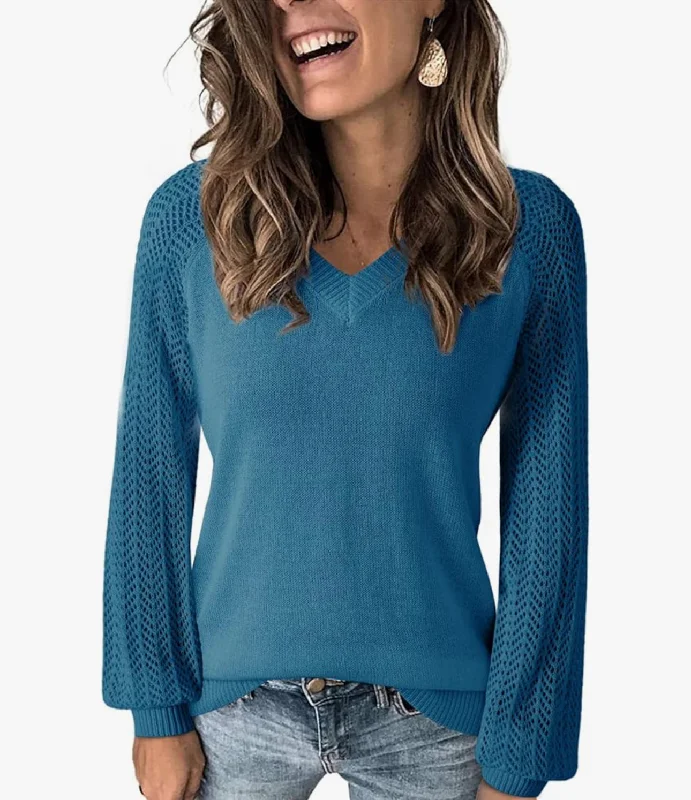 Split Decision Teal Crochet Long Sleeve Sweater (Size Medium) Toggled Drawstring Belted
