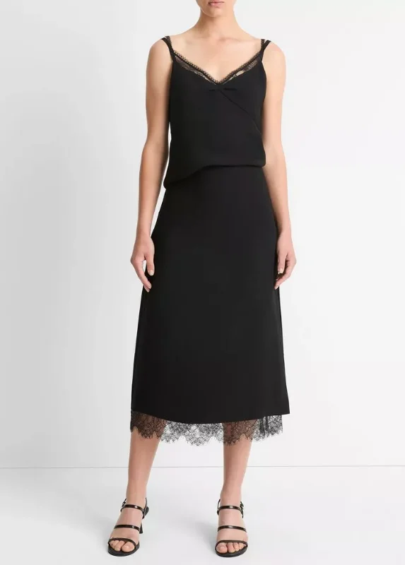 Lace-Paneled Straight Skirt silk skirt sleek