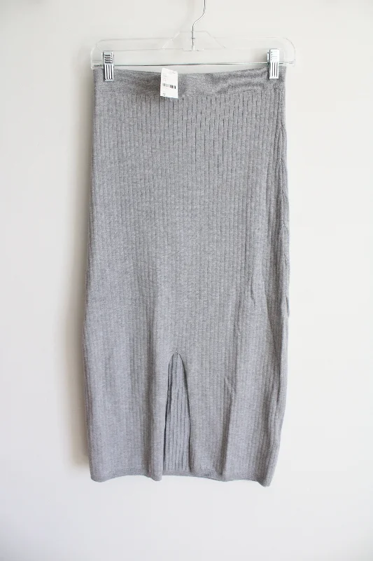 NEW Free People Light Gray Ribbed Midi Skirt | M velvet skirt luxurious