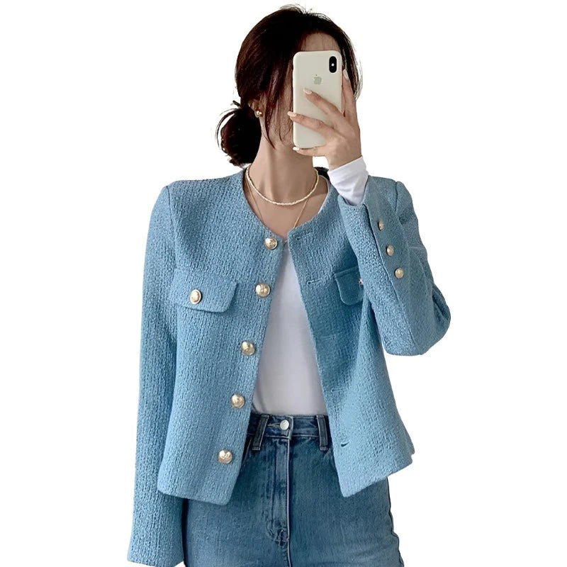 Jacket White Women's Tweed Jacket Green Tweed Jacket Black Short Coat Metal Single Breasted Cropped Top Herringbone Jacket Houndstooth Jacket Plaid Jacket
