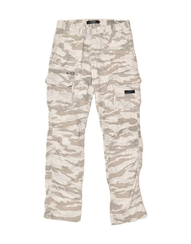 CELIO Womens Straight Cargo Trousers EU 40 Medium W32 L34 Grey Camouflage High Waist Slim Fit Ankle Length