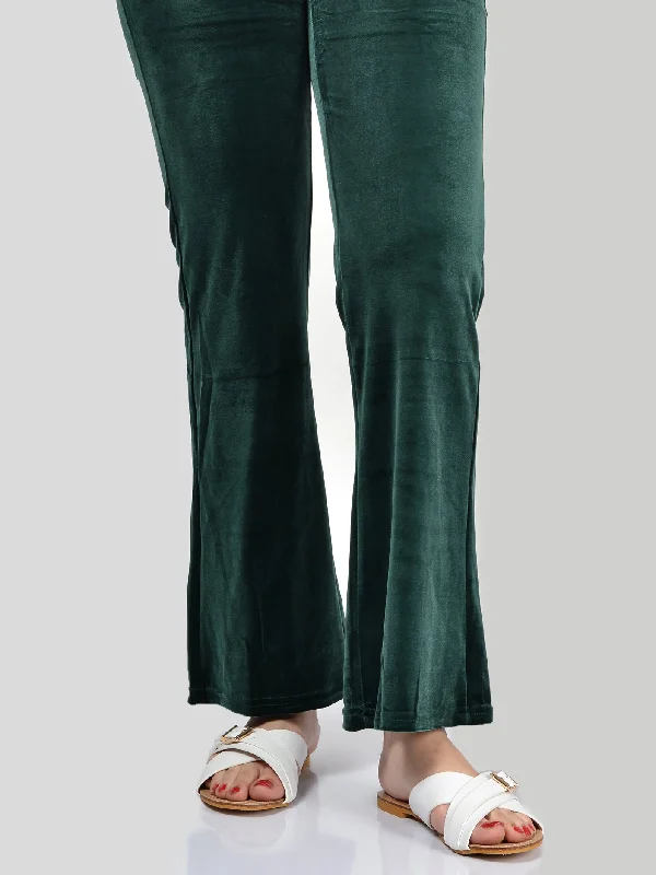 Velvet Trouser-Green Trousers Low Rise Relaxed