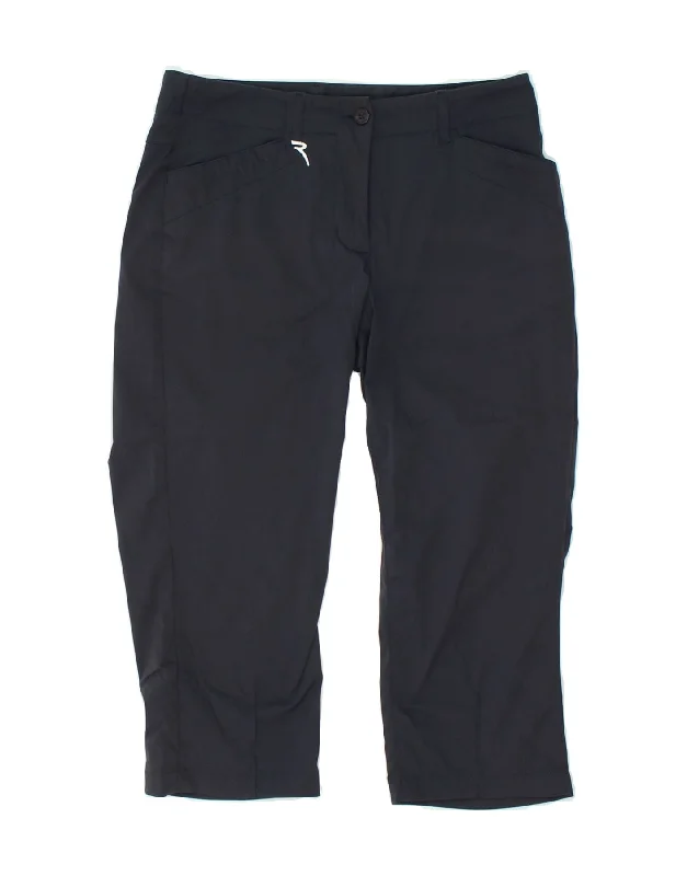 CHERVO Womens Capri Trousers IT 40 Small W28 L19  Navy Blue Nylon Trousers Essential Wardrobe