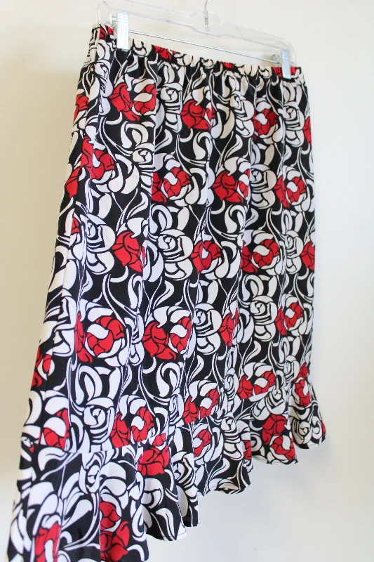 Vintage Anthony Richards Black Red & Off-White Ruffle Bottom Skirt | 16 Petite relaxed fit skirt