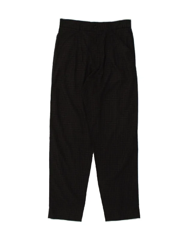 VINTAGE Womens Pegged Chino Trousers W28 L30  Black Check Polyester Trousers Summer Linen
