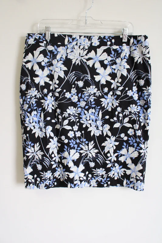 NEW Talbots Black Blue Floral Skirt | 16 flowy skirt hem