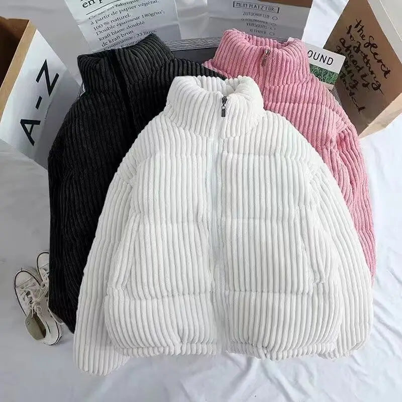 Corduroy cotton jacket Women's short winter jacket Fashion cotton jacket Loose fitting Hooded Jacket Caped Jacket Shawl Collar Jacket