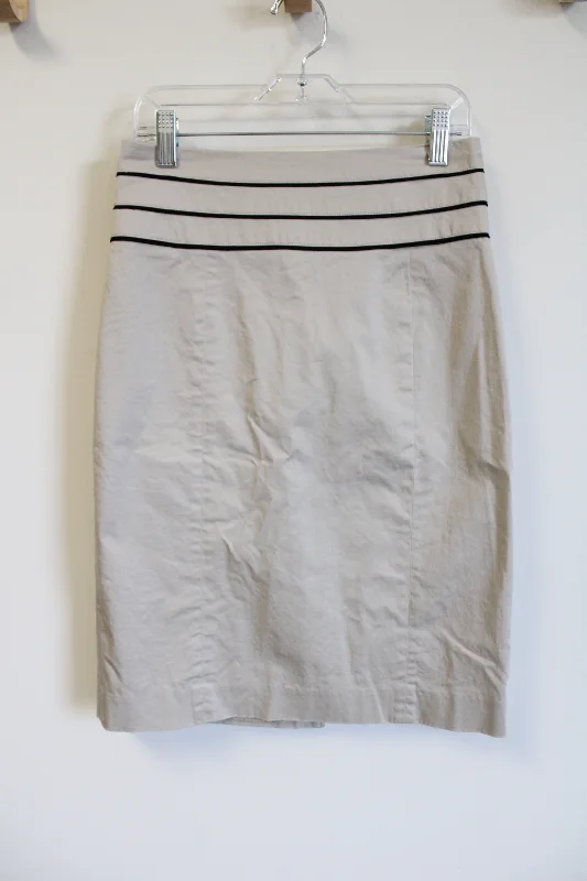 H&M Tan Black Trim Detail Pencil Skirt | 6 zip skirt side