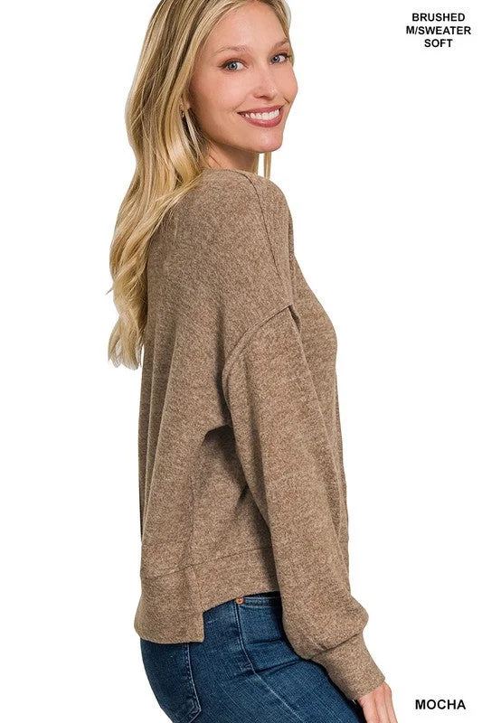 Patchability Mocha Hi Low Hem Sweater (Size L/XL) Embroidered Appliqued Beaded