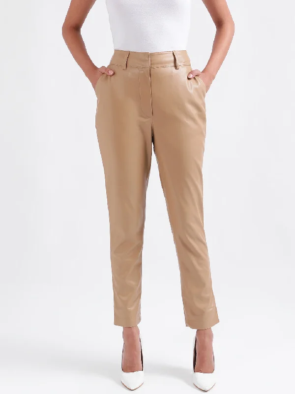 Iconic Women Beige Solid Regular Fit Trouser Trousers Solid Black
