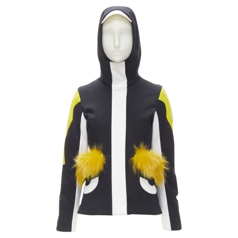Fendi Monster Bug Eye fur trim ski jacket Ribbed Jacket Pleated Jacket Ruffled Jacket