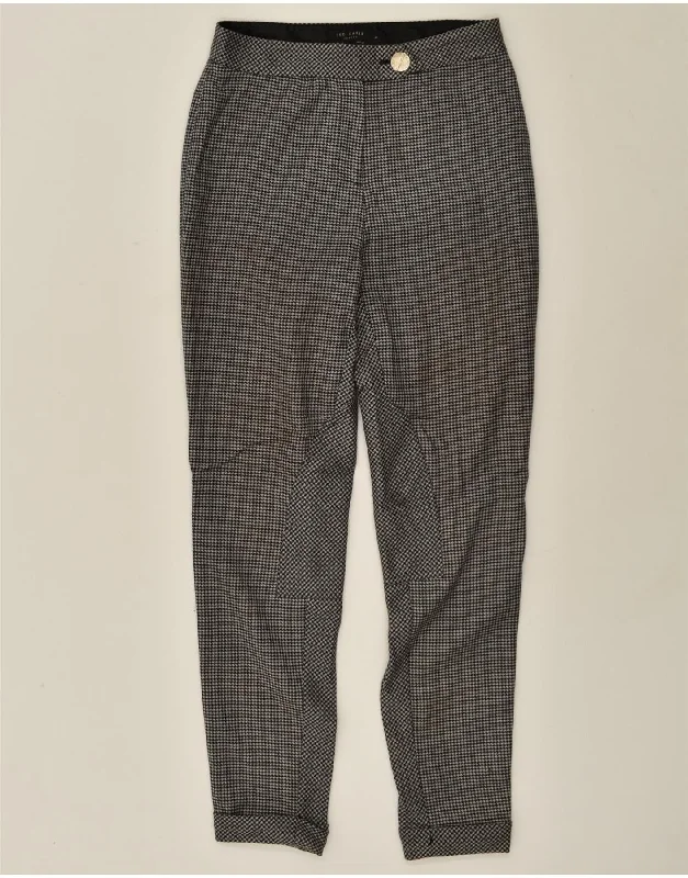 TED BAKER Womens Slim Suit Trousers Size 1 XS W26 L28  Black Houndstooth Trousers Striped Patterned