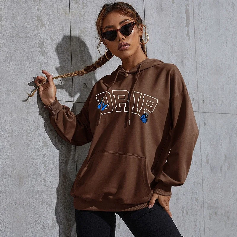 IKEARLAX popular new autumn and winter leisure sports hoodie South East Asia New Popular trade women's butterfly print hooded sweater Hoodie with High-Low Hem Asymmetrical Trendy