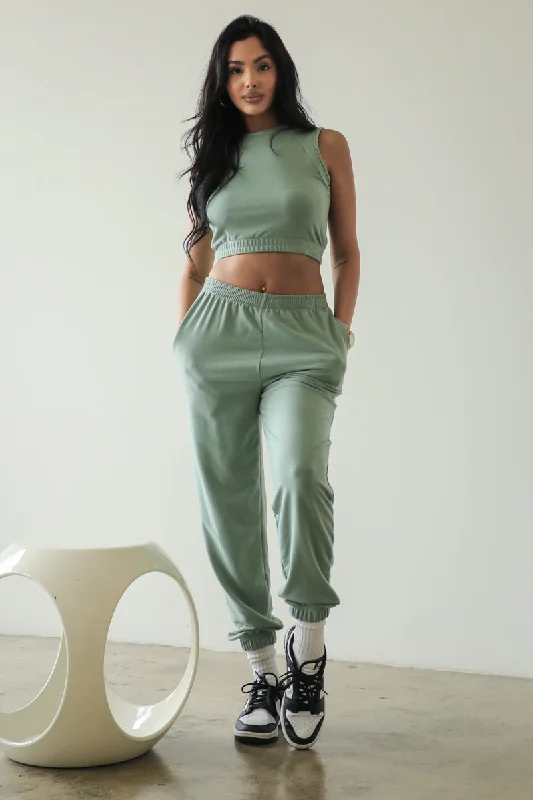French Terry Tank Top and Joggers Set with Elastic Waist breathable tank top
