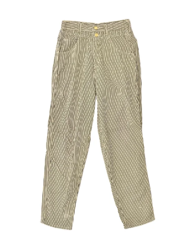 VINTAGE Womens High Waist Slim Casual Trousers W29 L29 Beige Striped Trousers Polka Dot Cute