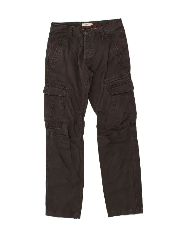 CELIO Womens Straight Cargo Trousers EU 42 Large W32 L33 Brown Cotton Trousers Solid Black