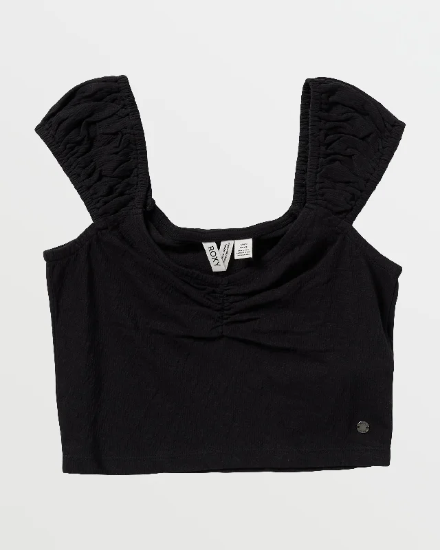 Hibiscus Honey Crop Top - Anthracite Ribbed Crop Top High Neck Heavyweight