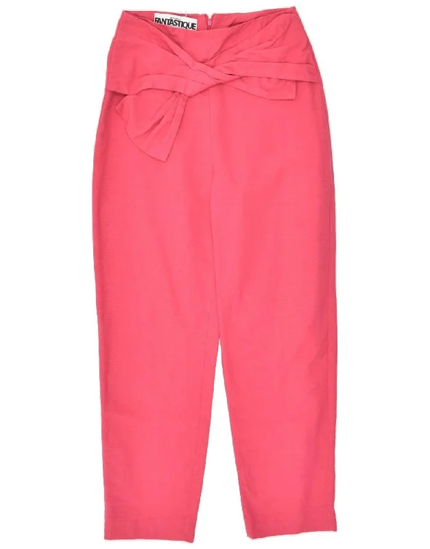 VINTAGE Womens High Waist Tapered Trousers UK 10 Small W26 L26  Pink Trousers Flared Retro