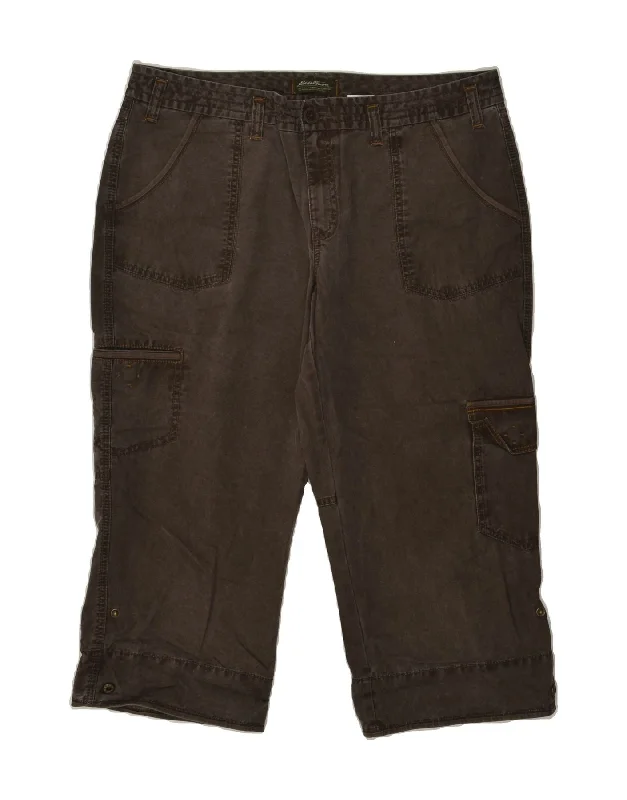 EDDIE BAUER Womens Capri Cargo Trousers US 14 XL W34 L21 Brown Cotton Trousers trendy modern