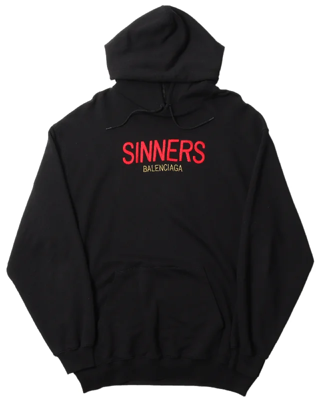 "SINNERS" Oversized Hoodie Hoodie with Mock Neck Collared Structured