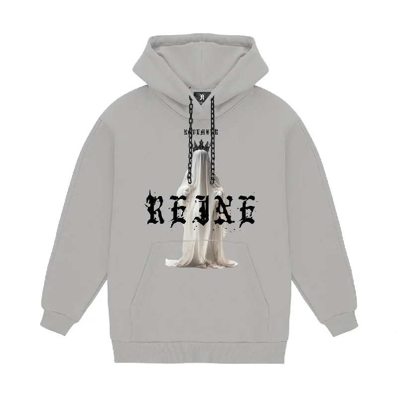 November Reine QUEEN OF THE DAMNED HEAVYWEIGHT CHAIN HOODIE (GREY AND BLACK ) Hoodie with Hem Applique Textured Unique