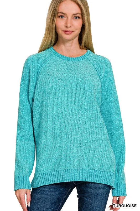 Right Here Waiting Turquoise Chenille Sweater Ribbed Striped Patterned