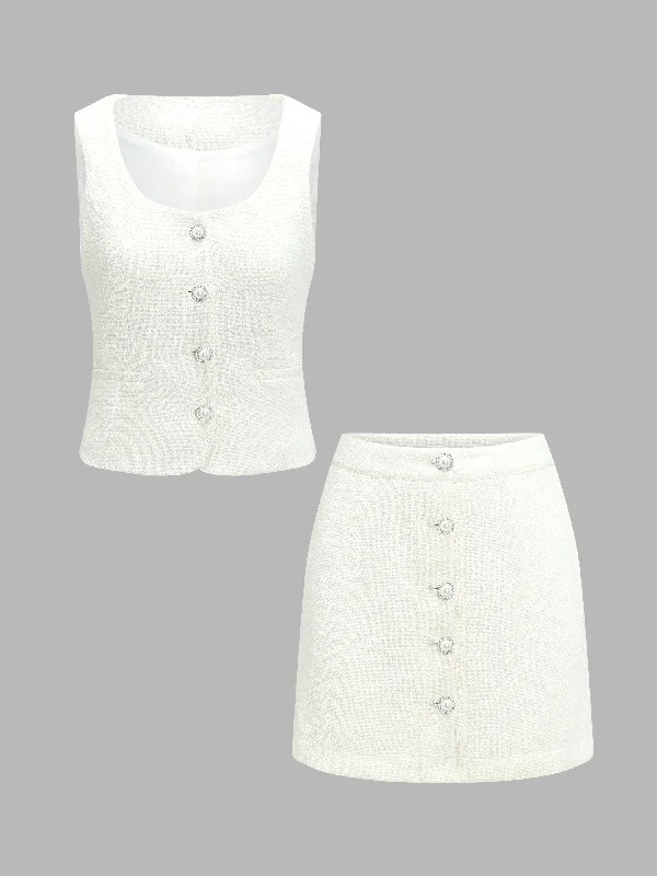 Tweed Short Skirt Set cashmere skirt rich